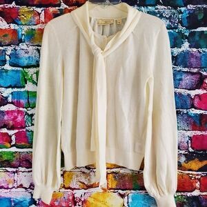 Moulinette Seours Anthropologie Popover Tie Neck Sweater Wool Blend Small
